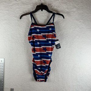 Speedo Swimsuit Womens 12/38 Multicolor Star Print Prolt Flyback One Piece‎ 8071